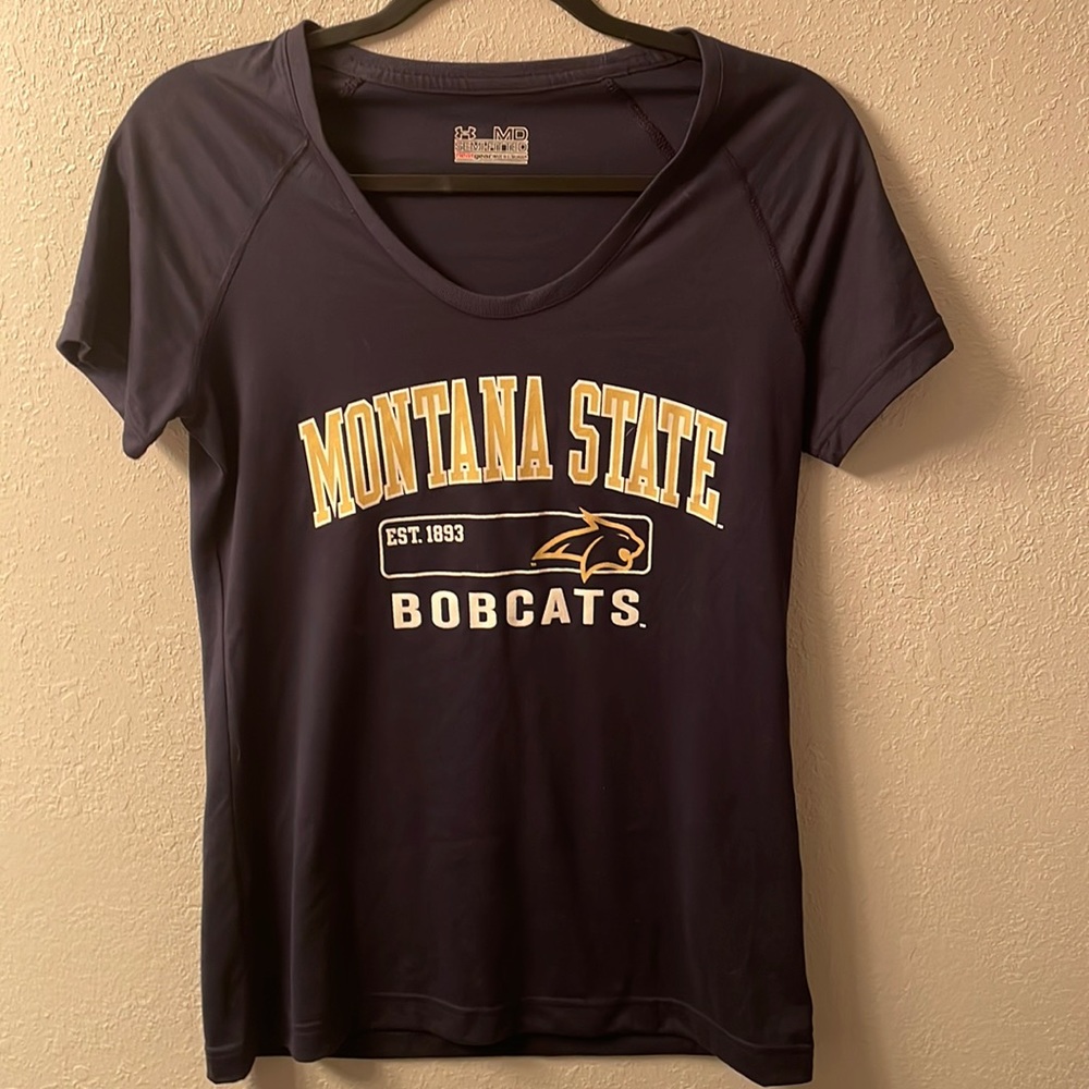 Ladies Montana State Bobcats Under Armour heat gear semi fitted short sleeve